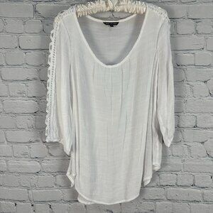 Unique Spectrum Women's Embroidered Detail 3/4 Sleeve Blouse Top, Large, White